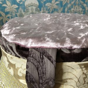 Pink velvet top with cream damask meditation cushion from equilibrium lifestyle made from sustainable materials