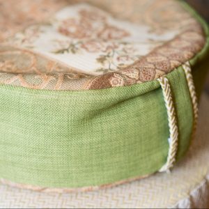 Meditation Cushion - Green With Beige Flower Top
