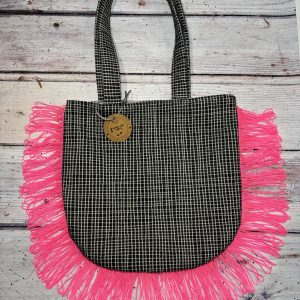 Medium Round Ruffle Tote Bag – Neon Pink Fringe
